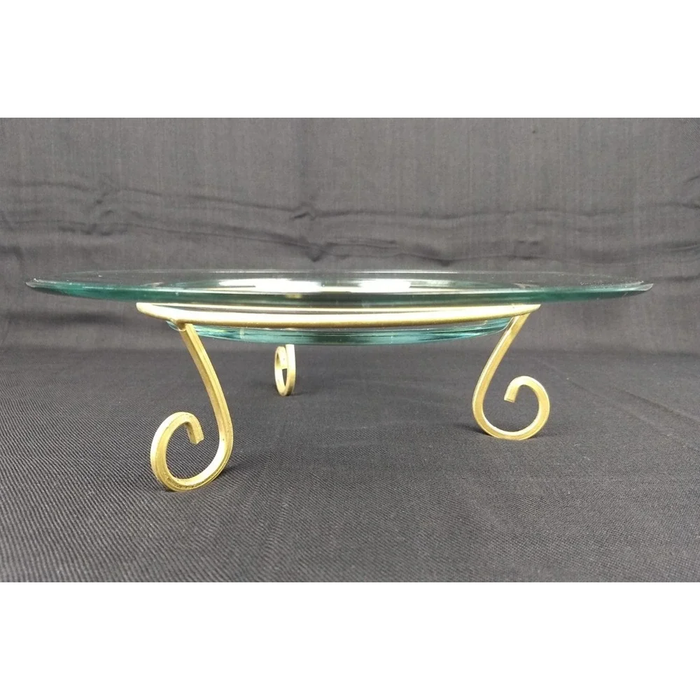 Litetyme 2 Piece Multi-Pillar Candle Clear Glass Tray Holder w/‎ Gold-Tone Stand